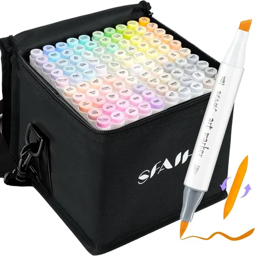SFAIH Rotuladores de Alcohol Pastel Pincel y Cincel - 101 Colores Marcadores de Arte de Doble Punta para Ilustración de Colorear para Adultos,