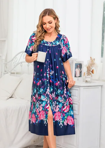 Miniatura 2 de YOZLY Vestido de casa para mujer, de manga corta, abrigo de casa con bolsillos