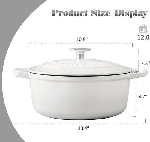 Miniatura 3 de EDGING CASTING - Hornos holandeses de hierro fundido esmaltado cubiertos de 5.5 cuartos de galón con asa doble para hornear pan, color blanco