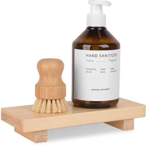 Miniatura 19 de Organizador de encimera de baño, soporte de pedestal de madera, bandeja decorativa de estilo granja, portajabones para decoración de cocina, Negro
