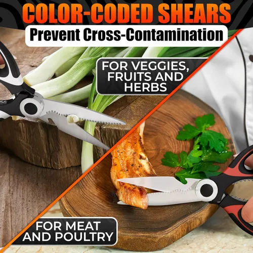 Miniatura 5 de 2 piezas de tijeras de cocina resistentes para alimentos – Tijeras de cocina de acero inoxidable 5 en 1 con abridor de botellas, mangos
