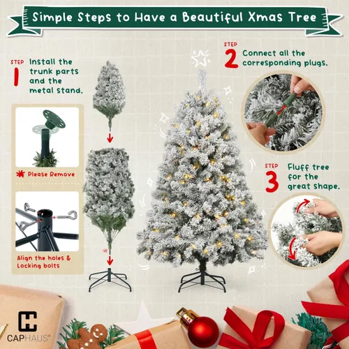 Miniatura 6 de CAPHAUS 4.5 pies Árbol de Navidad artificial preiluminado con nieve esmerilada, 200 luces LED y 398 puntas, árbol de Navidad falso con soporte