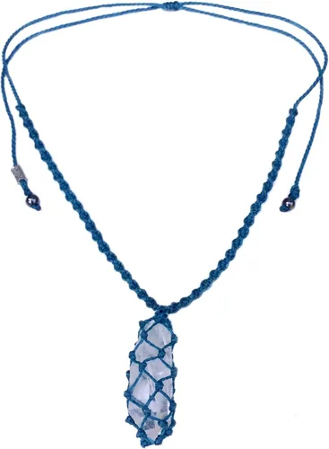 Miniatura 5 de Collar surfista para hombre con piedra de cuarzo en azul turquesa – Joyería de cordón de fibra anudada hecha a mano por Rumi Sumaq