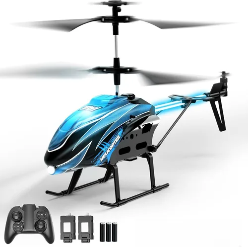 Dwi Dowellin Helicóptero a control remoto, juguete de helicóptero para niños con 26 minutos de vuelo (2 baterías), 8 modos de luz, fácil control Azul