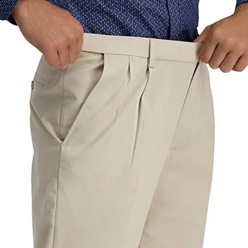Miniatura 4 de Haggar Pantalón casual para hombre sin hierro de primera calidad, color caqui, ajuste clásico, plisado frontal, cintura expansible, tallas regulares