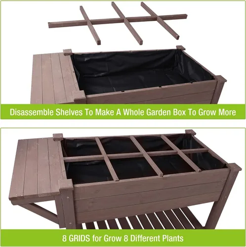 Miniatura 2 de GUTINNEEN Cama de jardín elevada para hierbas, jardinera elevada para patio, cajas de verduras con rejilla de cultivo, estante de almacenamiento