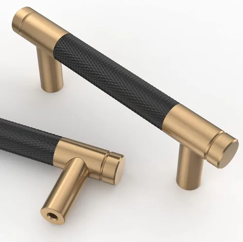 Asidrama - Paquete de 10 tiradores para gabinete de 3 pulgadas (76mm) de color negro mate y bronce champán, manijas estriadas para gabinete,