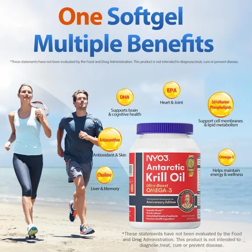 Miniatura 6 de NYO3 Aceite de krill 1000 mg Omega 3 Suplemento, 56% de fosfolípidos para 98% de absorción, aceite de krill antártico Superba Boost Krill, alto EPA