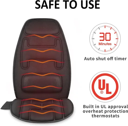 Miniatura 7 de Snailax Masajeador de espalda de vibración con calor, almohadilla para silla de masaje con espuma viscoelástica lumbar para el cuello, 10 motores