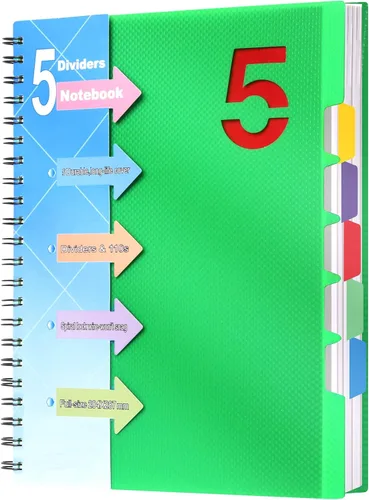 Miniatura 21 de CAGIE- Cuaderno pequeño universitario con tapa en espiral, A5 de 5 x 7 pulgadas, con pestañas separadoras extraíbles para 5 materias, 220 páginas