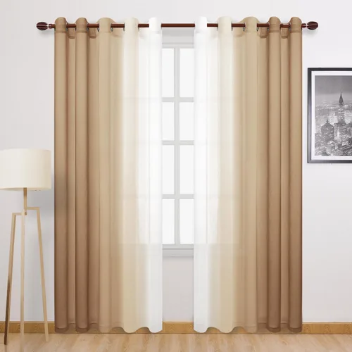 Miniatura 44 de DWCN Cortinas Transparentes de Lino Sintético Negro Degradado Ombré - Cortinas Semi Transparentes de Gasa con Ojales en la Parte Superior