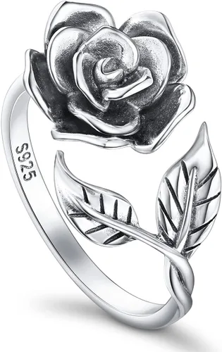 Miniatura 6 de Anillos abiertos ajustables de plata de ley S925, anillo de rosa para mujeres y adolescentes