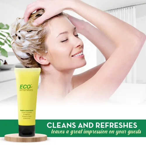 Miniatura 3 de 2 en 1 champú y acondicionador ECO Amenities, tubo transparente con tapa, envuelto individualmente de 1.1 onzas, 72 tubos por caja