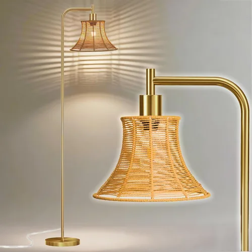 Lámpara de pie vintage moderna de 67 pulgadas con pantalla trenzada de cuerda, ideal para sala de estar, dormitorio y oficina, base pesada,