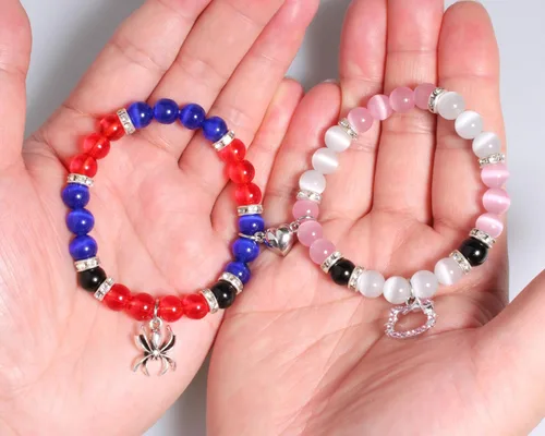 Miniatura 7 de QqzsJewls Pulseras de amistad a juego de arañas para mejores amigos, pulseras con dije de corazón para novia, novio, juego de 2 unidades, Halloween