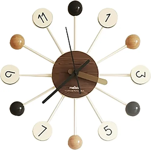 Ball Clock in Multicolor, Painted Solid Wood Non Ticking Decorative Silent Wall Clock for Home, Kitchen, Living Room(Large)