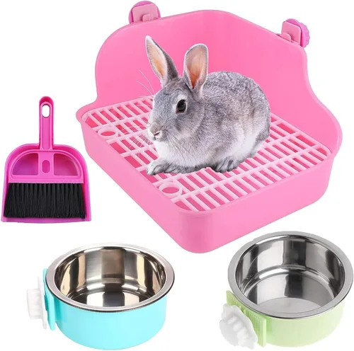 PINVNBY Caja de arena de conejo para jaula de conejo, caja de ropa de cama de esquina para animales pequeños, bandeja colgante para mascotas, jaula,