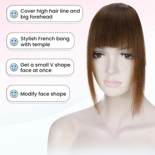 Miniatura 2 de Hairro Flequillo con clip, de cabello humano, fleco francés, con flecos, parte frontal plana, flequillo lateral, clip con cortina de sien, clip