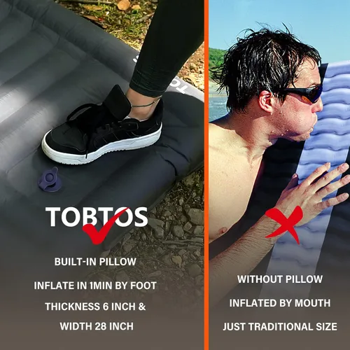 Miniatura 7 de TOBTOS Colchoneta Inflable para Acampar con Almohada, Colchoneta de Dormir Ultraligera Gruesa de 6 Pulgadas con Bomba Incorporada, Colchoneta