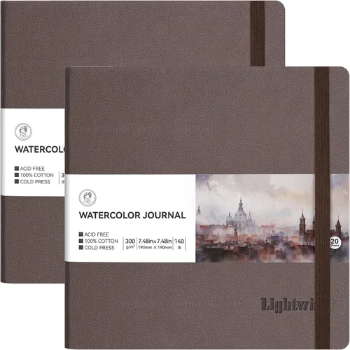 Lightwish Cuaderno de bocetos cuadrado de acuarela, paquete de 2 hojas en total, 40 hojas, 100% algodón, 140 libras, sin ácidos, diario de papel