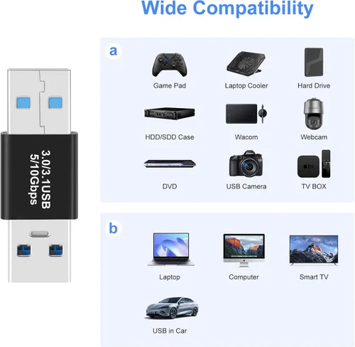 Miniatura 7 de Paquete de 2 adaptadores USB 3.0/3.1 macho a macho y adaptador OTG 3.0 USB A a A, extensión o expansión