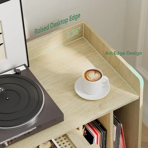 Miniatura 6 de Kiasthome - Soporte para tocadiscos, gabinete de almacenamiento de discos de vinilo de hasta 150 álbumes, mesa auxiliar moderna de mediados de siglo