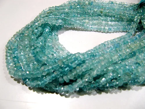 Miniatura 5 de Cuentas facetadas Rondelle de aguamarina natural/Cuentas de piedras preciosas Aqua de calidad AA/Tamaño 4 a 0.197 in/Strand 13 pulgadas de largo/Al