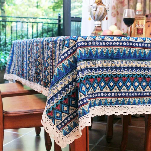 Miniatura 14 de LeLehome Elome - Mantel cuadrado de estilo bohemio vintage de 36 pulgadas, con encaje de lino y algodón, lavable, para cena y pícnic, cubierta
