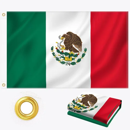 Bandera mexicana de 3 x 5 pies para exteriores, tela Oxford 210D resistente, bandera de México | Bandera de México bordada de águila, serpiente y