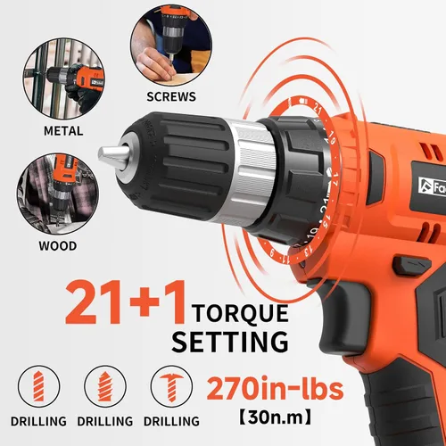 Miniatura 2 de FADAKWALT Juego de taladro eléctrico de 20 V, par 30N, ajuste de par 21+1, portabrocas sin llave de 3/8 pulgadas, Kit de taladro eléctrico LED