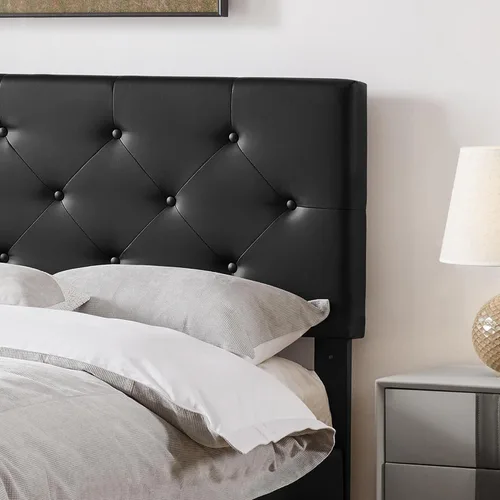 Miniatura 32 de Topeakmart Base de cama de plataforma tapizada tamaño Queen con cabecera ajustable en altura y 3 cajones de almacenamiento, base de colchón de piel