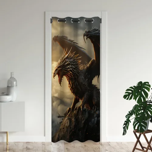 Miniatura 10 de Cortinas de puerta de dragón para puertas, mágica cortina opaca medieval de animales de fantasía para armario de dormitorio de niños, con ojales
