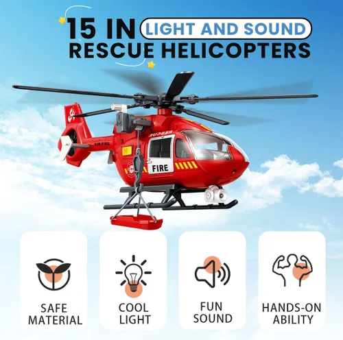 Miniatura 2 de Juguetes para niños de 3, 4, 5, 6, 7 años, juguete grande de helicóptero, juguete de grúa de policía con luces y sonidos, con cesta de carga