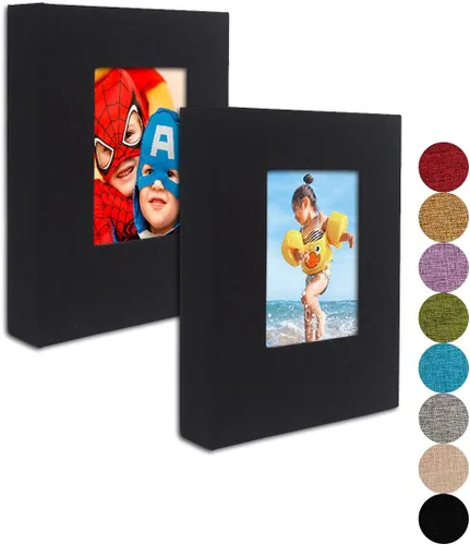 Miniatura 13 de GPIRAL Álbum de fotos pequeño de 4 x 6 pulgadas, páginas transparentes, cubierta de lino con ventana frontal, paquete de 2, cada álbum con capacidad