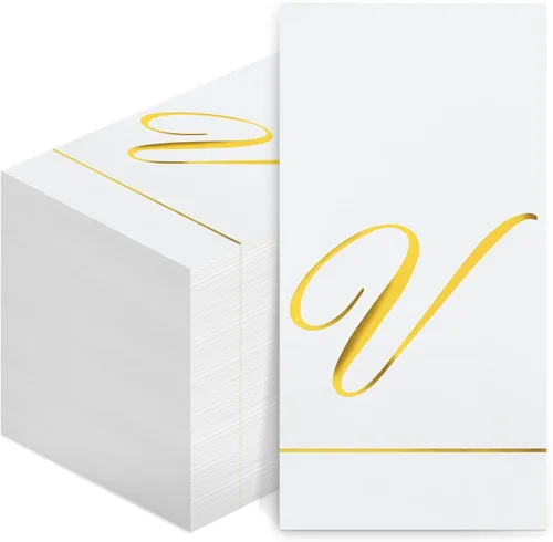 Miniatura 11 de Pasimy 100 servilletas con inicial, servilletas con monograma para invitados, toallas de papel con letras doradas, desechables, elegantes, toallas