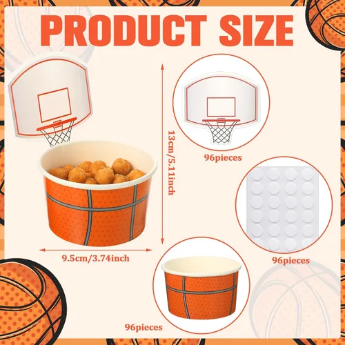 Miniatura 2 de Sunnyray 24 juegos de tazas de baloncesto con tarjetas, 8 onzas, desechables, de papel, para fiestas, pelotas deportivas, cuencos de comida
