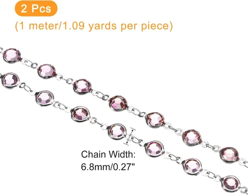 Miniatura 2 de uxcell Cadena de diamantes de imitación morados de 2 yardas a granel con cadena de latón chapada en plata para hacer joyas, manualidades, pulseras