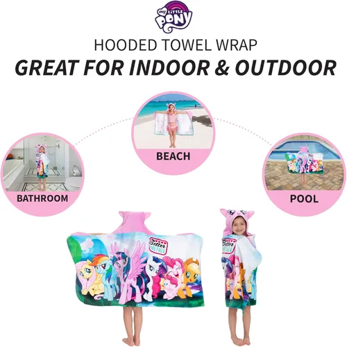 Miniatura 4 de My Little Pony Toalla Envolvente con Capucha de Rizo de Algodón Suave para Baño/Piscina/Playa, 24 x 50 pulgadas, Por Franco Kids Mi pequeño poni