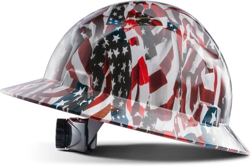 LANON Casco duro de ala completa, aprobado por OSHA para trabajos de construcción, diseño de bandera estadounidense premium, casco de seguridad FRP