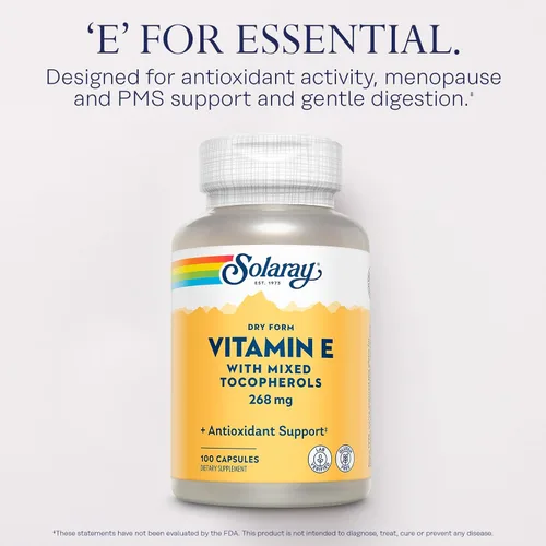 Miniatura 3 de SOLARAY Vitamina E 400 UI (268 mg), forma seca - Fuente natural, tocoferoles mixtos vitamina E - Suplemento antioxidante, PMS y apoyo