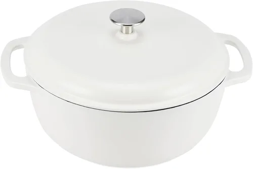 Miniatura 23 de Amazon Basics Olla de horno holandés de hierro fundido con tapa, esmaltada, redonda, doble asa, resistente, pequeña, 4.3 cuartos de galón, azul