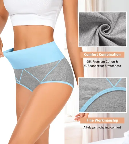 Miniatura 6 de MISSWHO Ropa interior de algodón de cintura alta para mujer, cobertura completa, suave, de doble capa, con banda en la cintura