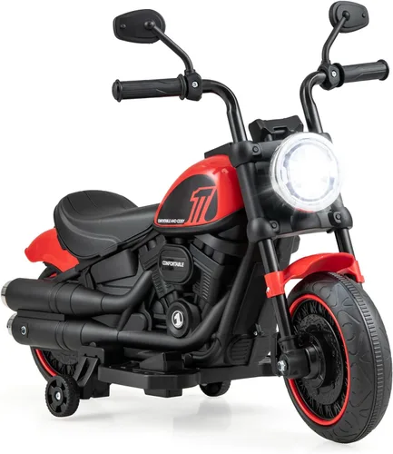 Costzon Motocicleta para niños pequeños, motocicleta eléctrica con batería de 6 V con ruedas de entrenamiento desmontables, arranque suave, faros y