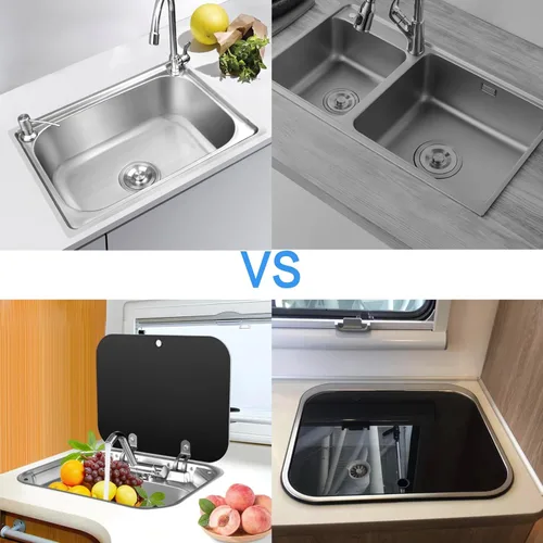 Miniatura 6 de Fregadero de cocina y bar de 17 pulgadas de montaje inferior para autocaravana, estación de trabajo, cuenco individual, lavabo para lavado de manos