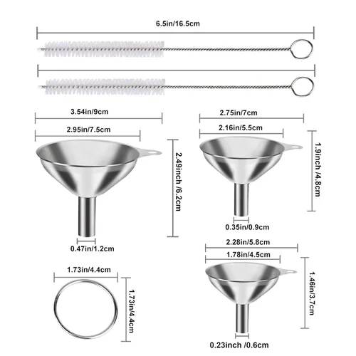 Miniatura 2 de Embudo de metal de acero inoxidable, juego de 3 embudos grandes, medianos y pequeños, mini embudos de grado alimenticio para uso en cocina, botellas