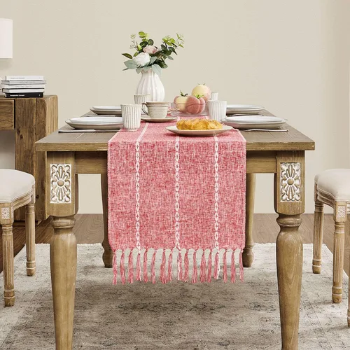 Miniatura 9 de ZeeMart Camino de Mesa Trenzado a Rayas Estilo Granja, Caminos de Mesa Verde Salvia Rústico 72 Pulgadas de Largo Decoración Boho para el Hogar