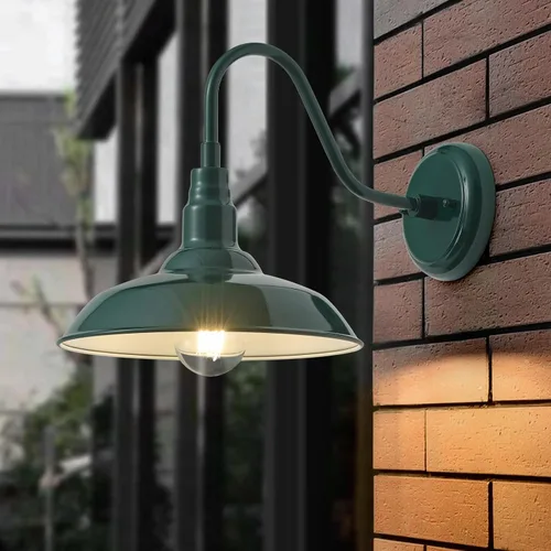 Miniatura 8 de Luz de granero de cuello de cisne de 10 pulgadas para exteriores, luces verdes para porche con interior blanco, cúpula pequeña, para patio, cuello