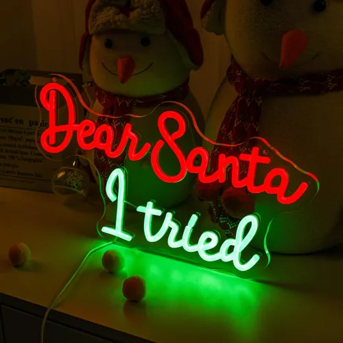 Miniatura 12 de Letrero de neón de Navidad de Salchicha Dachshund Sombrero de Santa LED Regalo de Navidad para niños, amantes de mascotas, lámpara de astas
