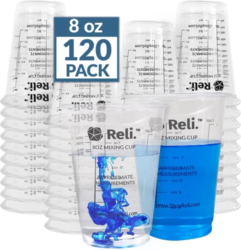 Reli. (120 piezas) Taza mezcladora de pintura de 8 onzas/mezcla de resina | Vasos medidores desechables | Medida de plástico transparente | Uso para