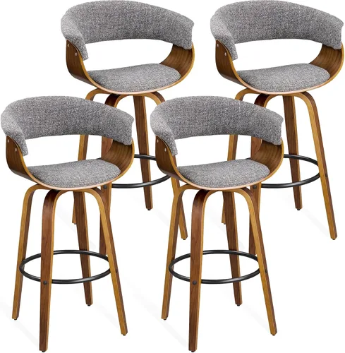 Miniatura 26 de Glitzhome Juego de 2 taburetes giratorios de altura de mostrador, sillas tapizadas de tela de 24.5 pulgadas de alto con respaldo y reposapiés